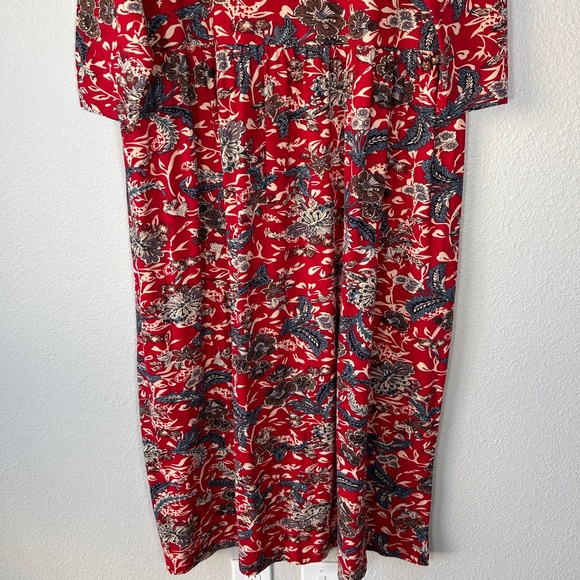 Ulla Popken size 16/18 midi dress Shaped A-line fit 3/4 sleeve red floral cotton - Picture 8 of 10